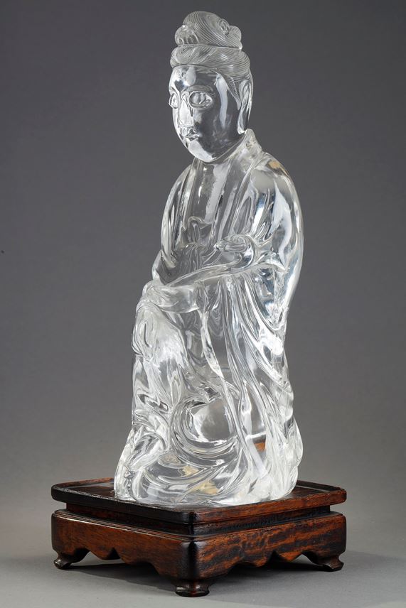 Large rock crystal figure representing a guanyin holding a sceptre | MasterArt